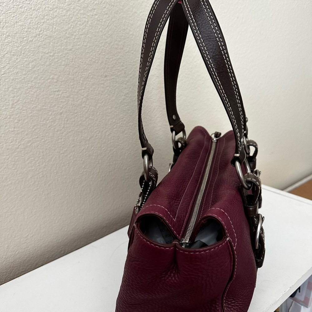 Coach leather satchel in burgundy.  Pre-owned excellent condition. - Picture 4 of 5